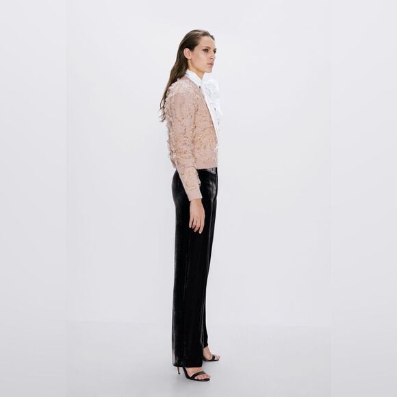 ZARA Pink Ruffled Glitter Sweater - S - Picture 4 of 8